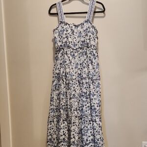Max Studio Sleeveless Blue and White Tiered Sundress